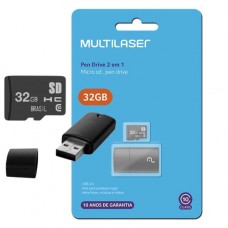 Cartão de memória micro SD 32GB Classe 10 com Leitor USB MC163 Multilaser - BT 1 UN